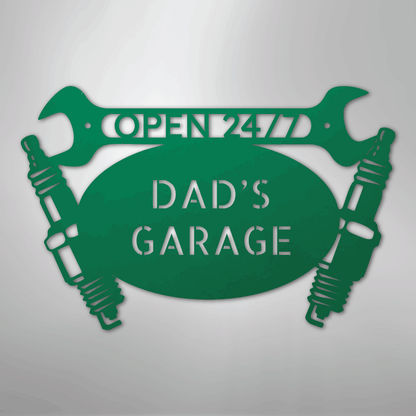Custom Metal Wall Art - Personalized Dad's Garage Name Sign Green