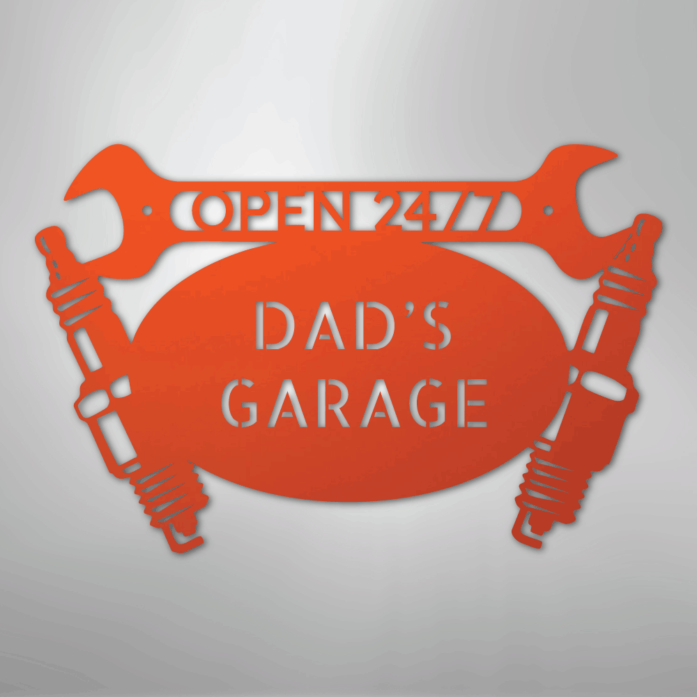 Custom Metal Wall Art - Personalized Dad's Garage Name Sign Orange