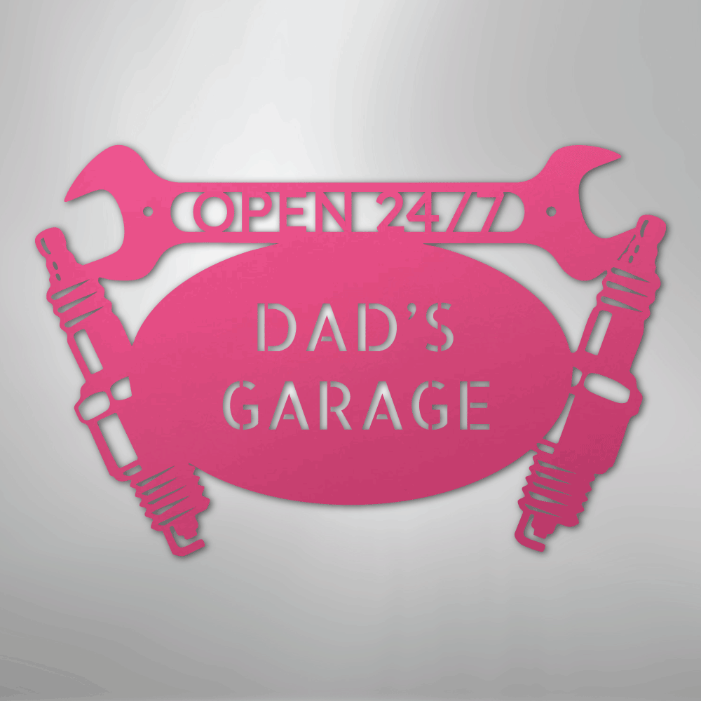 Custom Metal Wall Art - Personalized Dad's Garage Name Sign Pink