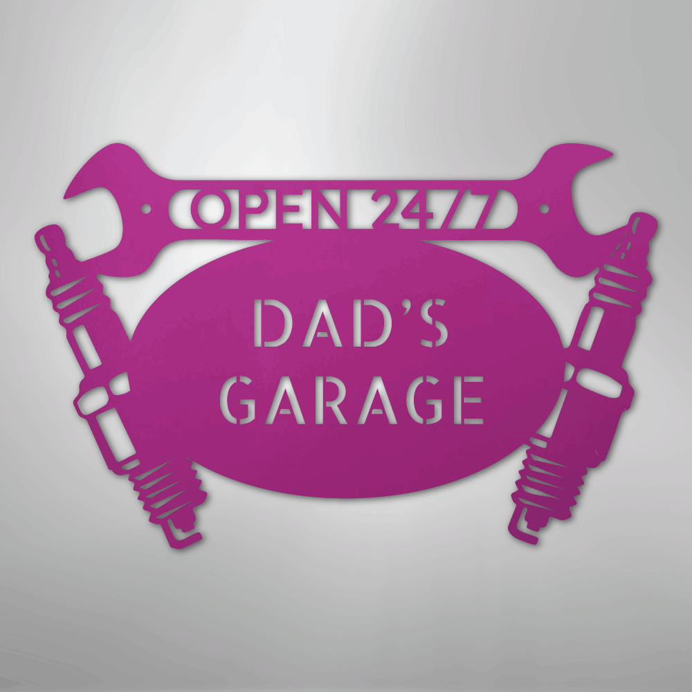 Custom Metal Wall Art - Personalized Dad's Garage Name Sign Purple