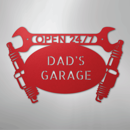 Custom Metal Wall Art - Personalized Dad's Garage Name Sign Red