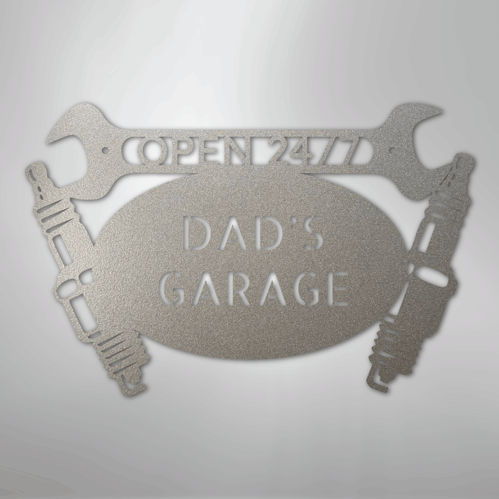 Custom Metal Wall Art - Personalized Dad's Garage Name Sign Silver