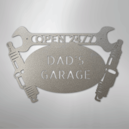 Custom Metal Wall Art - Personalized Dad's Garage Name Sign Silver
