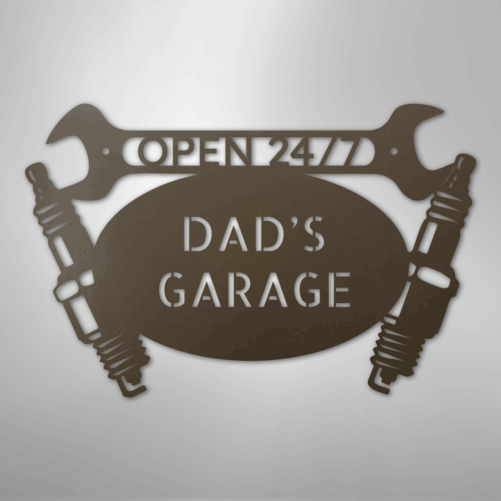 Custom Metal Wall Art - Personalized Dad's Garage Name Sign Stone