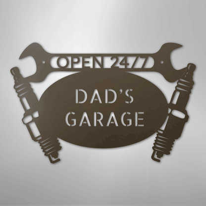 Custom Metal Wall Art - Personalized Dad's Garage Name Sign Stone