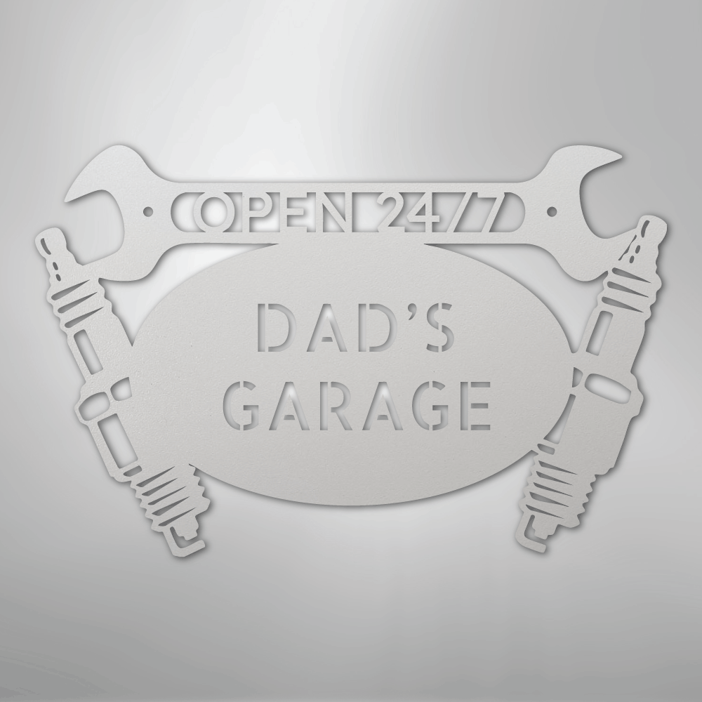 Custom Metal Wall Art - Personalized Dad's Garage Name Sign White