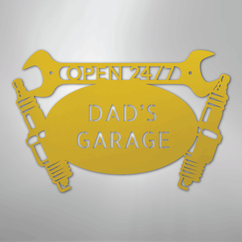 Custom Metal Wall Art - Personalized Dad's Garage Name Sign Yellow