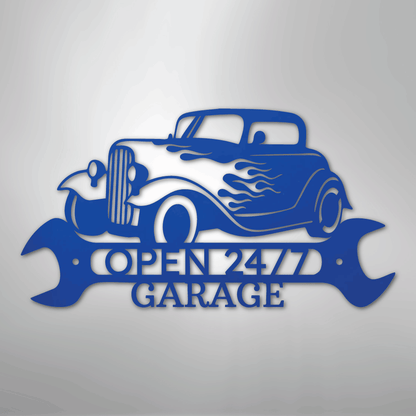 Custom Metal Wall Art - Personalized Garage Sign Blue