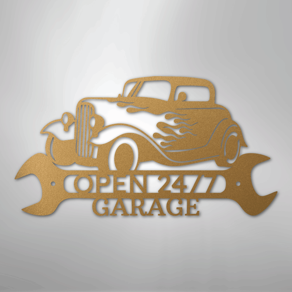 Custom Metal Wall Art - Personalized Garage Sign Gold