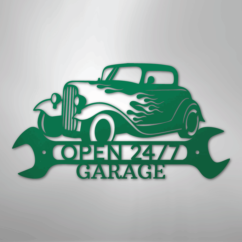 Custom Metal Wall Art - Personalized Garage Sign Green