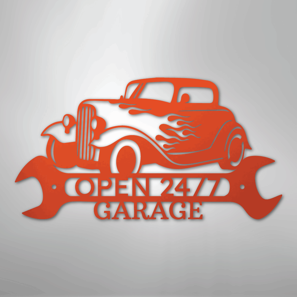 Custom Metal Wall Art - Personalized Garage Sign Orange