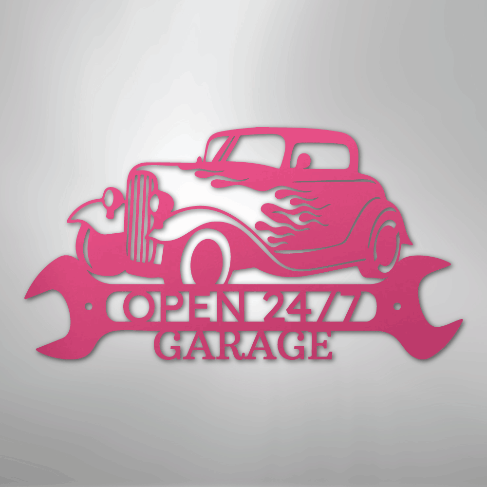 Custom Metal Wall Art - Personalized Garage Sign Pink
