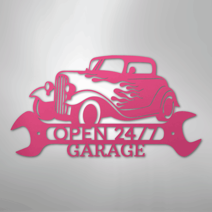 Custom Metal Wall Art - Personalized Garage Sign Pink