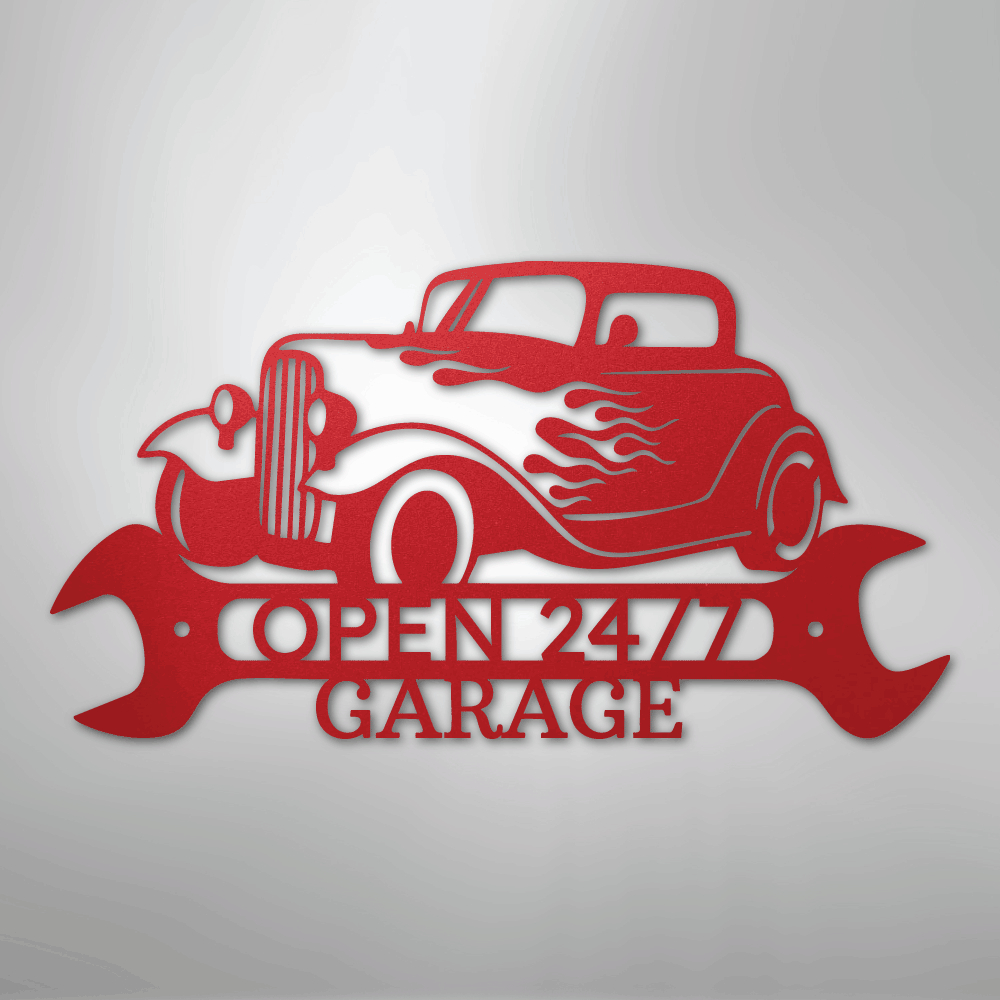 Custom Metal Wall Art - Personalized Garage Sign Red