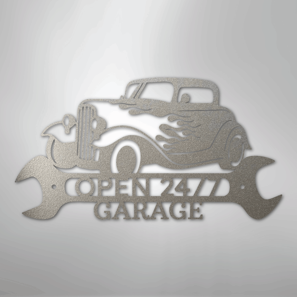 Custom Metal Wall Art - Personalized Garage Sign Silver