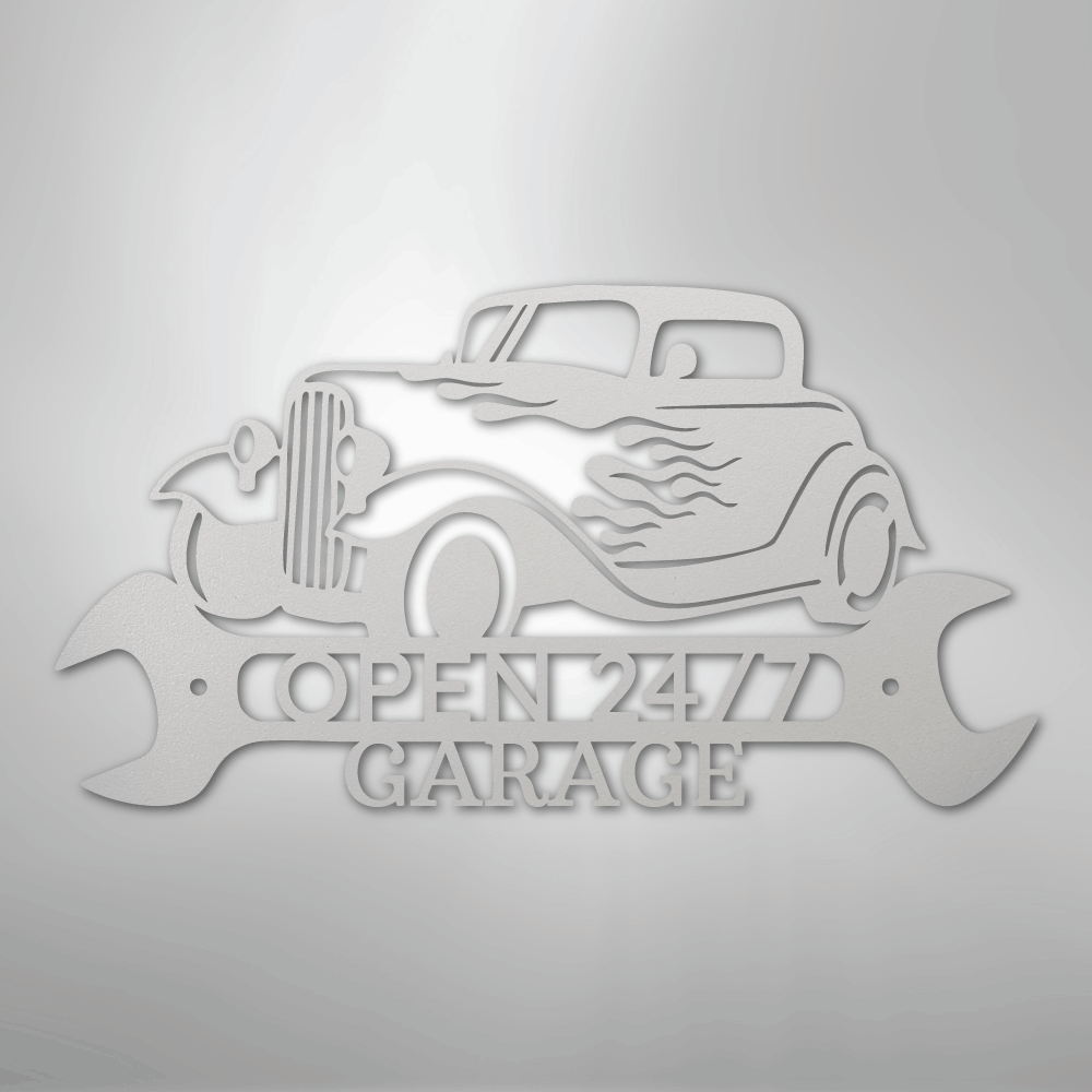 Custom Metal Wall Art - Personalized Garage Sign White