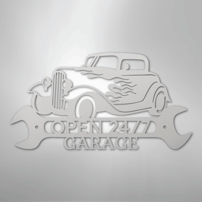 Custom Metal Wall Art - Personalized Garage Sign White
