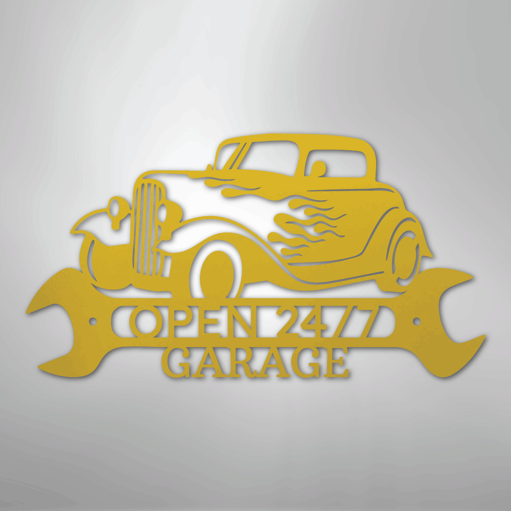 Custom Metal Wall Art - Personalized Garage Sign Yellow