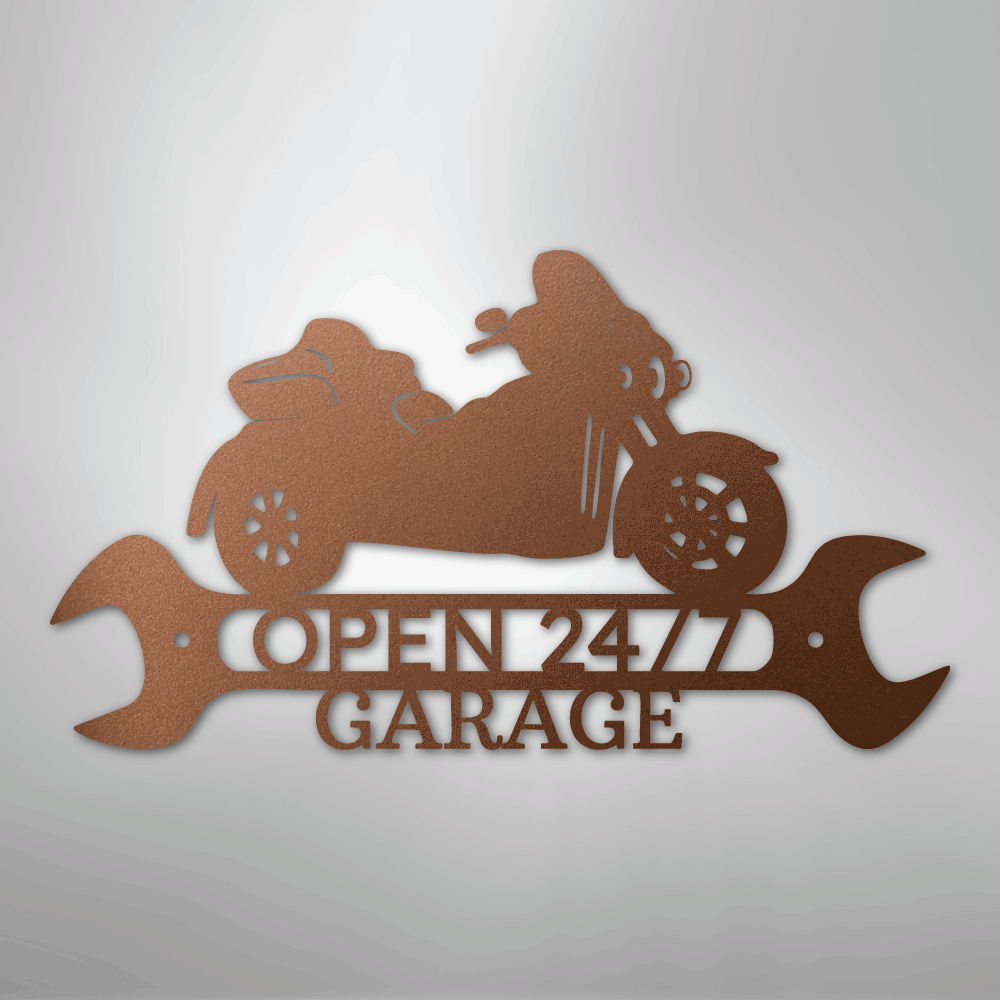 Custom Metal Wall Art - Personalized Motorbike Shop Name Sign Copper