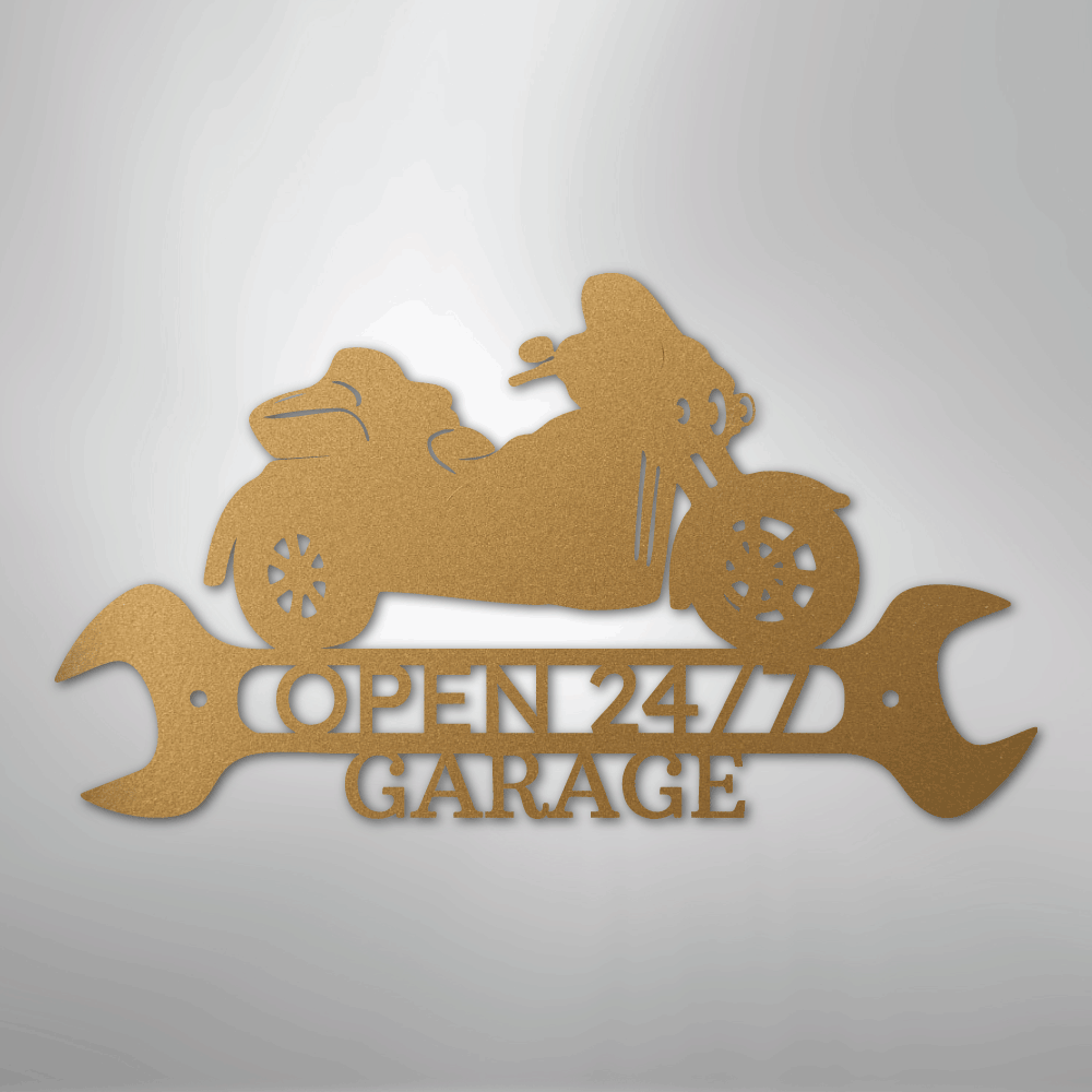 Custom Metal Wall Art - Personalized Motorbike Shop Name Sign Gold
