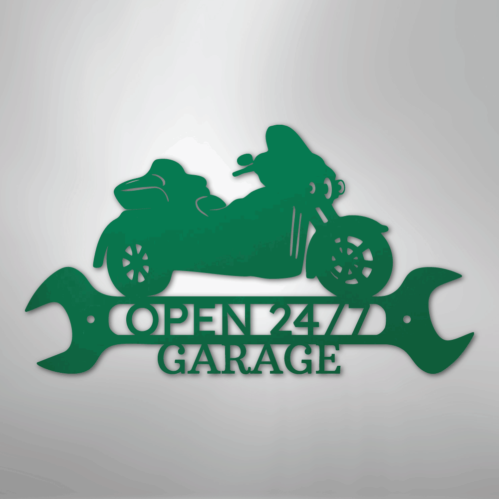 Custom Metal Wall Art - Personalized Motorbike Shop Name Sign Green