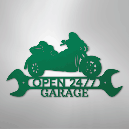 Custom Metal Wall Art - Personalized Motorbike Shop Name Sign Green