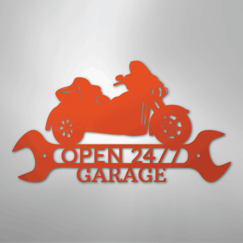 Custom Metal Wall Art - Personalized Motorbike Shop Name Sign Orange