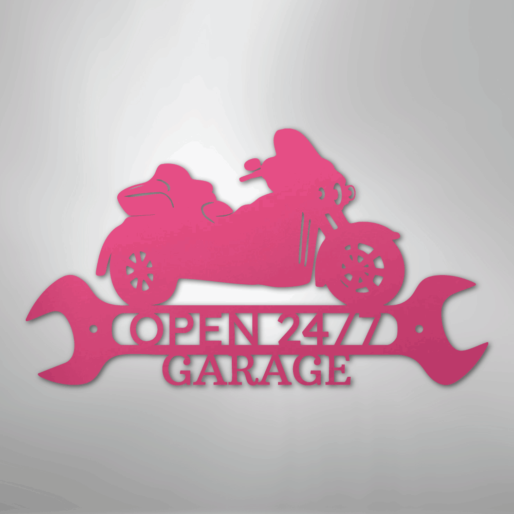 Custom Metal Wall Art - Personalized Motorbike Shop Name Sign Pink