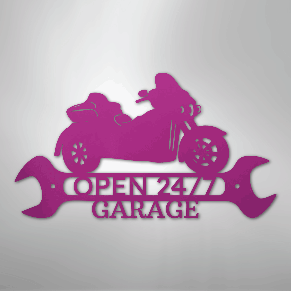 Custom Metal Wall Art - Personalized Motorbike Shop Name Sign Purple