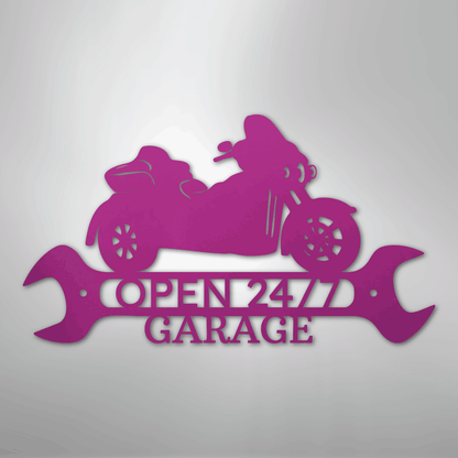 Custom Metal Wall Art - Personalized Motorbike Shop Name Sign Purple