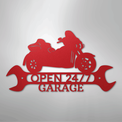 Custom Metal Wall Art - Personalized Motorbike Shop Name Sign Red