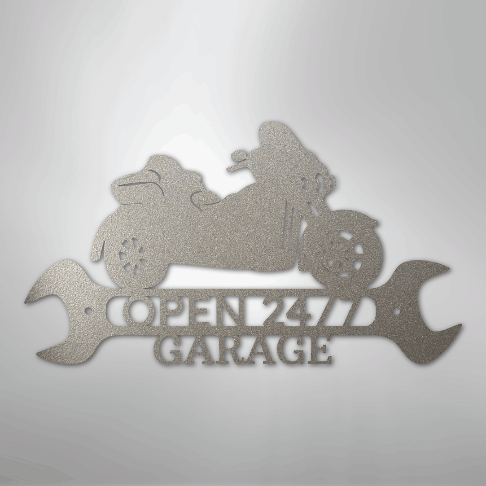 Custom Metal Wall Art - Personalized Motorbike Shop Name Sign Silver