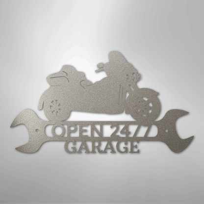 Custom Metal Wall Art - Personalized Motorbike Shop Name Sign Silver
