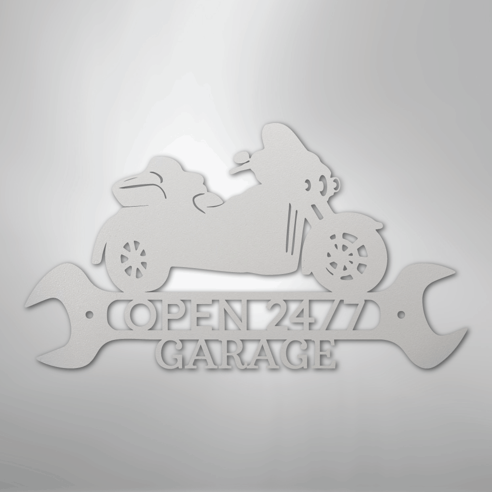 Custom Metal Wall Art - Personalized Motorbike Shop Name Sign White