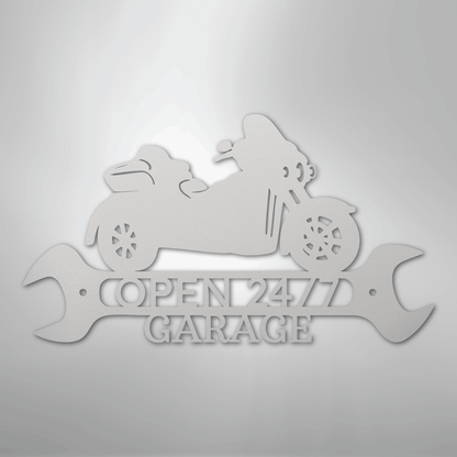 Custom Metal Wall Art - Personalized Motorbike Shop Name Sign White