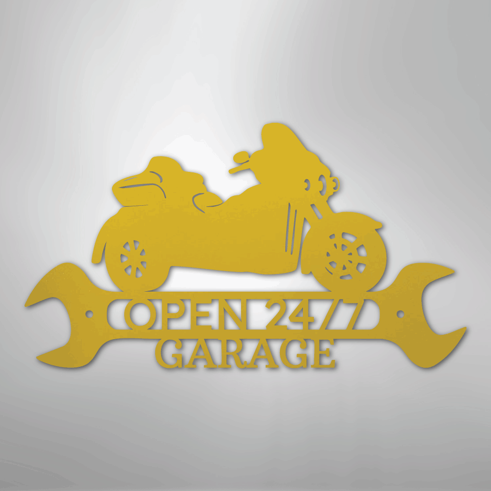 Custom Metal Wall Art - Personalized Motorbike Shop Name Sign Yellow