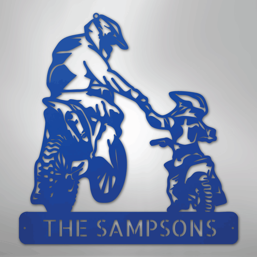 Custom Metal Wall Art - Personalized Father Son Motocross Sign Blue