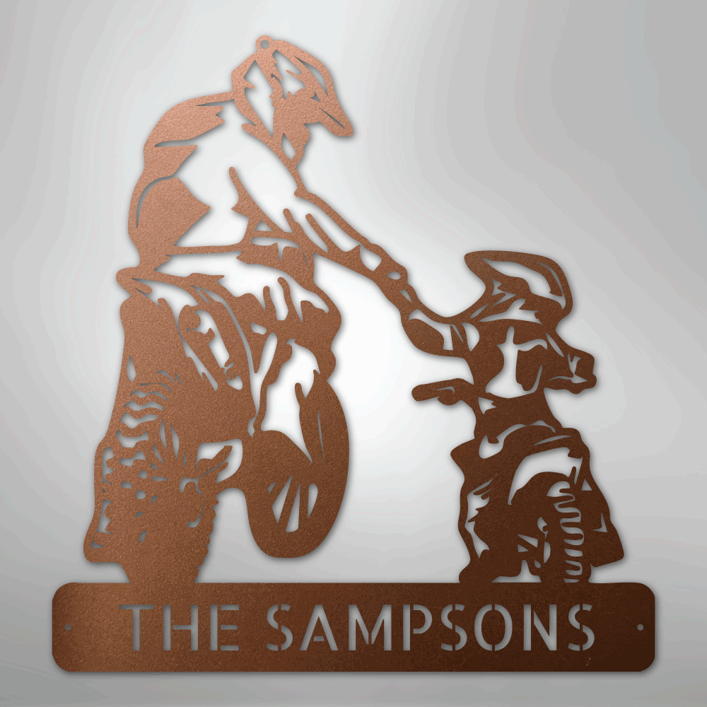 Custom Metal Wall Art - Personalized Father Son Motocross Sign Copper