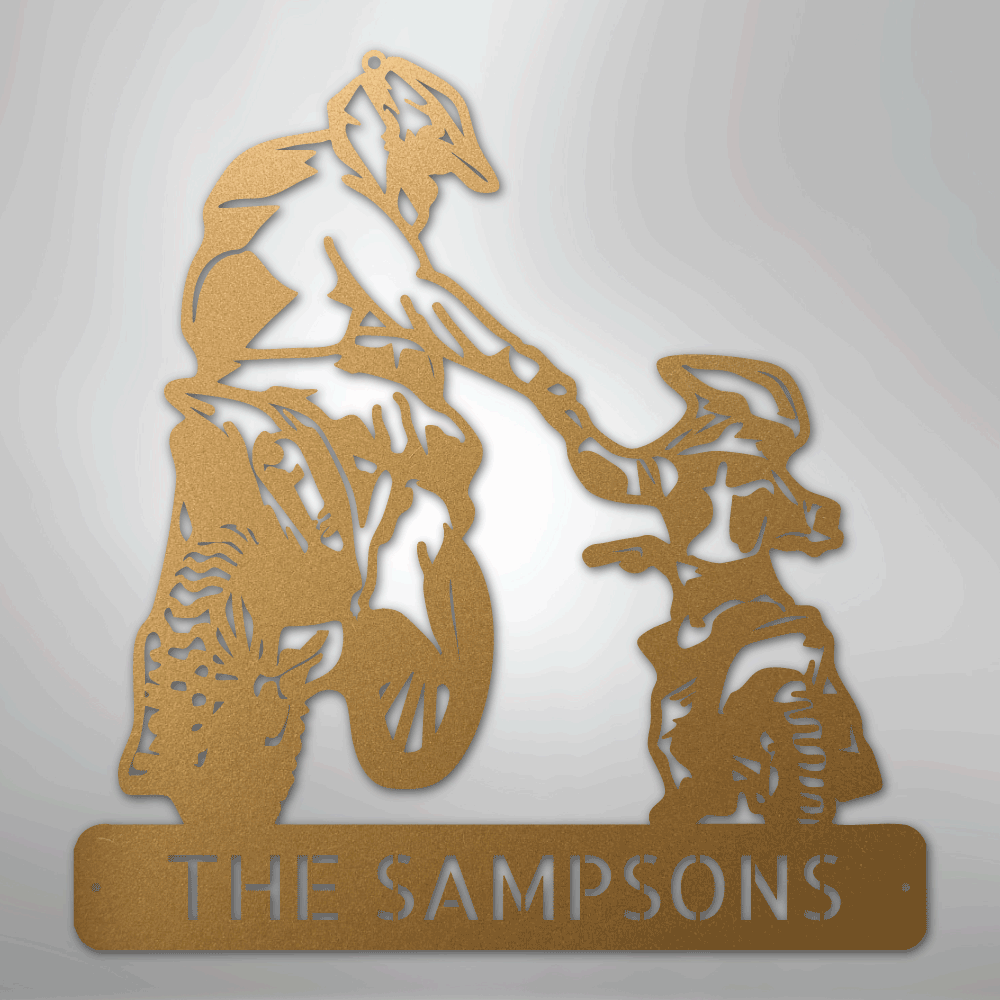 Custom Metal Wall Art - Personalized Father Son Motocross Sign Gold