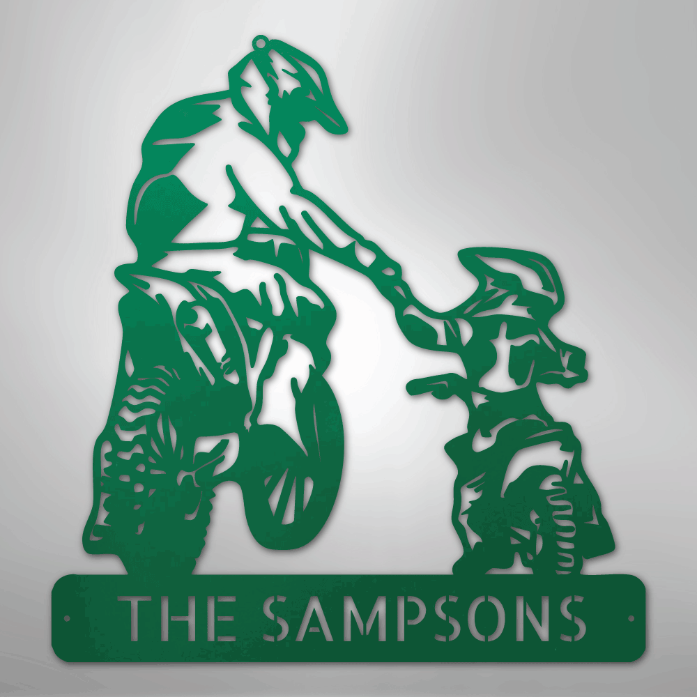 Custom Metal Wall Art - Personalized Father Son Motocross Sign Green