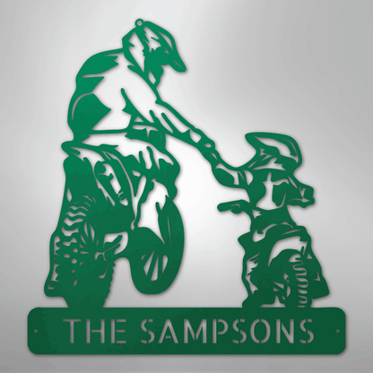 Custom Metal Wall Art - Personalized Father Son Motocross Sign Green