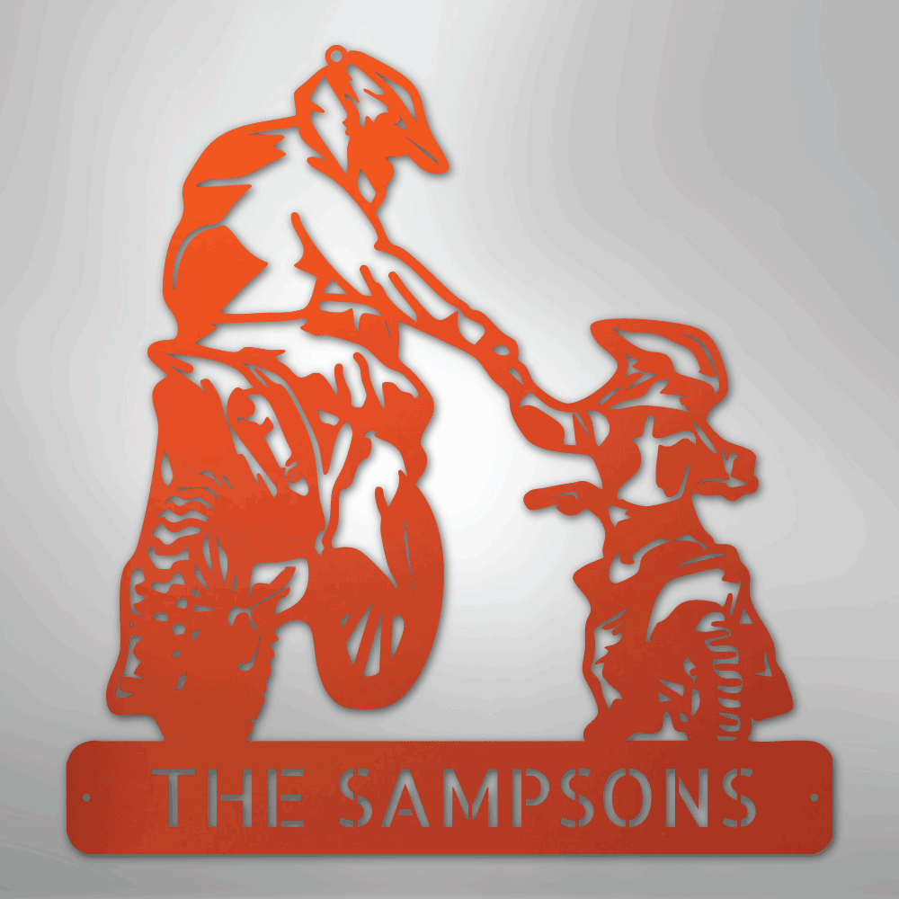 Custom Metal Wall Art - Personalized Father Son Motocross Sign Orange