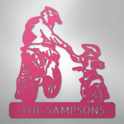 Custom Metal Wall Art - Personalized Father Son Motocross Sign Pink