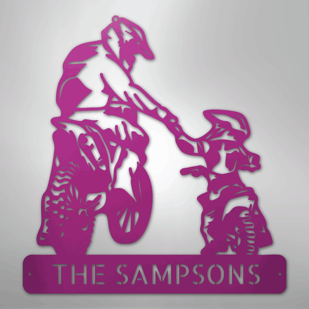 Custom Metal Wall Art - Personalized Father Son Motocross Sign Purple