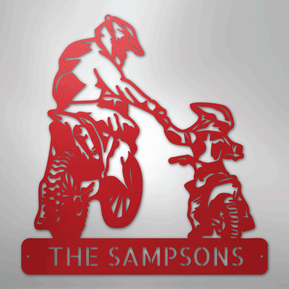 Custom Metal Wall Art - Personalized Father Son Motocross Sign Red
