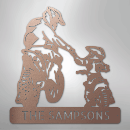 Custom Metal Wall Art - Personalized Father Son Motocross Sign Rose