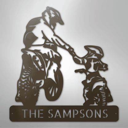 Custom Metal Wall Art - Personalized Father Son Motocross Sign Stone