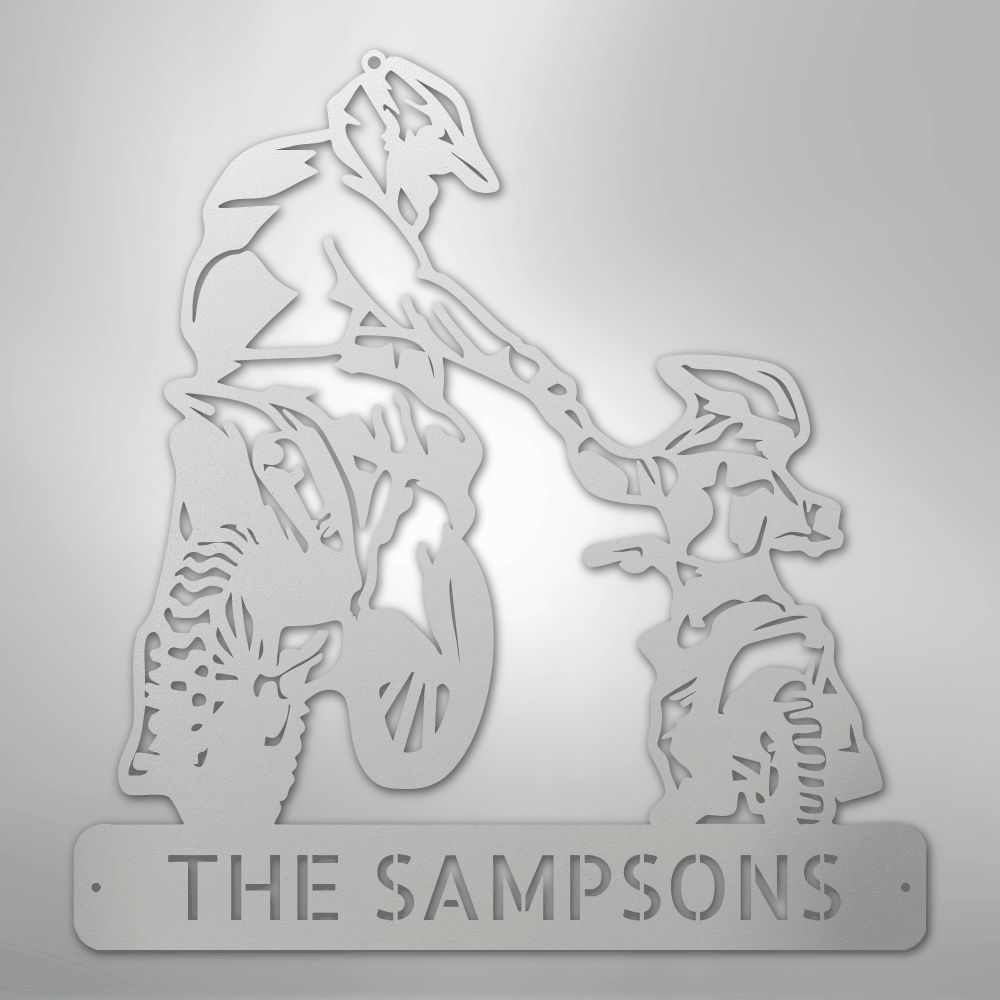 Custom Metal Wall Art - Personalized Father Son Motocross Sign White