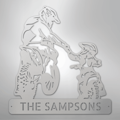 Custom Metal Wall Art - Personalized Father Son Motocross Sign White