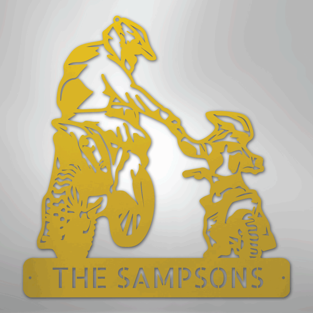 Custom Metal Wall Art - Personalized Father Son Motocross Sign Yellow